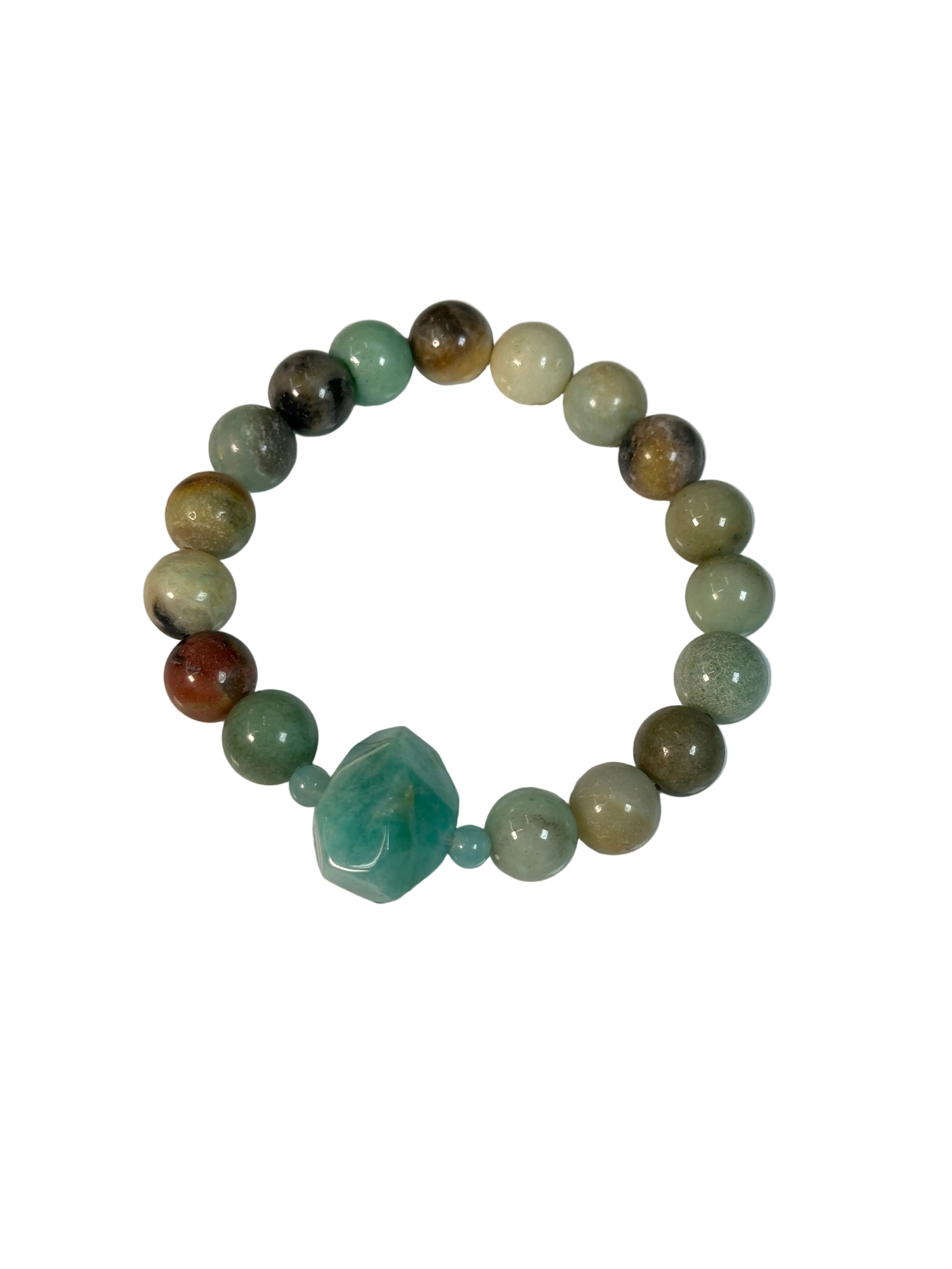 Multicolored beaded bracelet on a white background
