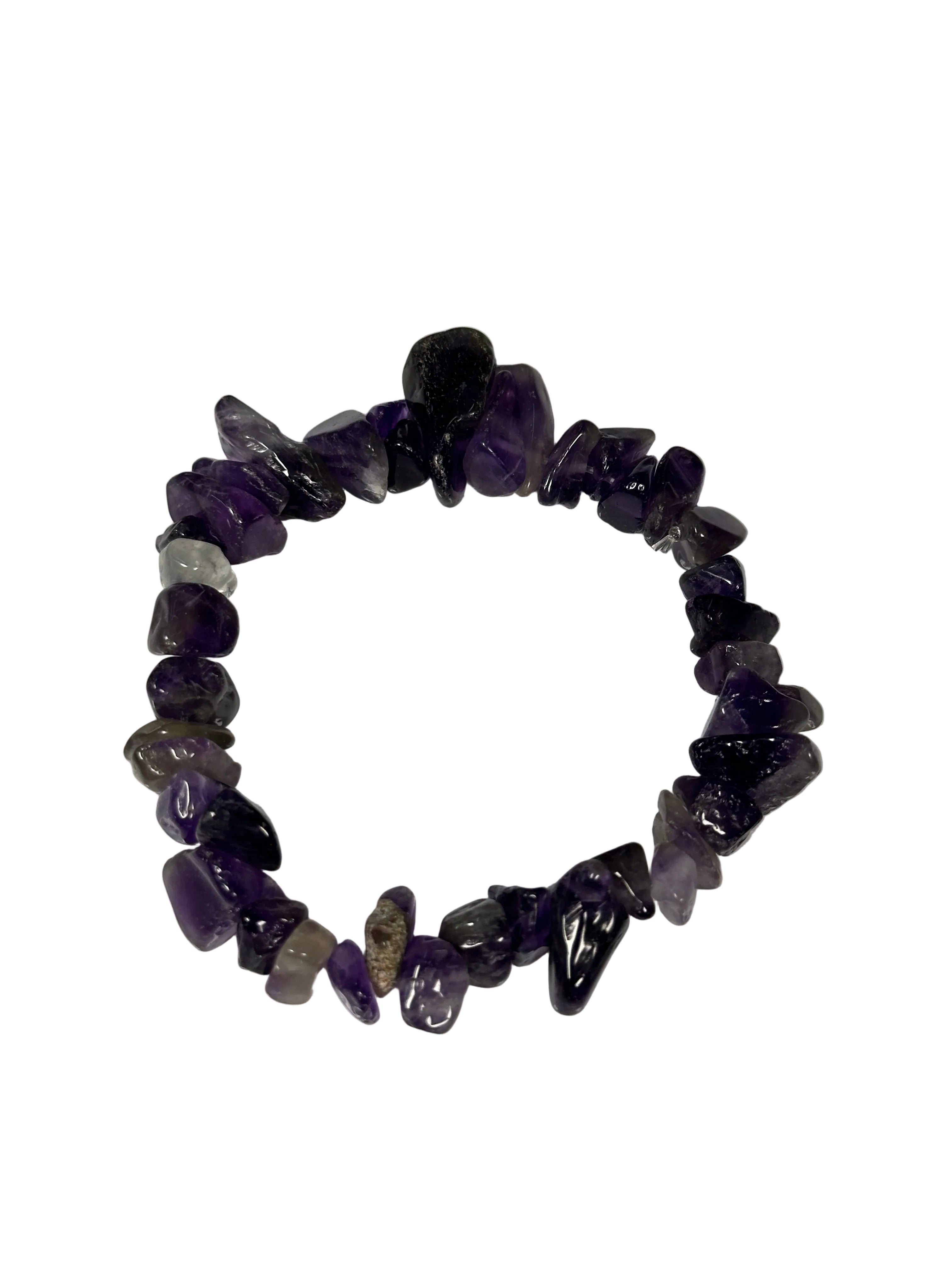Purple beaded bracelet on a white background