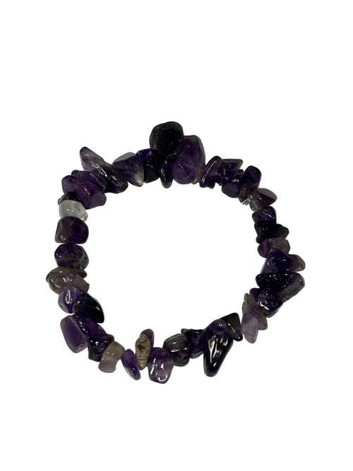 Purple beaded bracelet on a white background